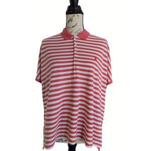 POLO RALPH LAUREN Women's Coral & White Striped Pique Polo Shirt Size Large